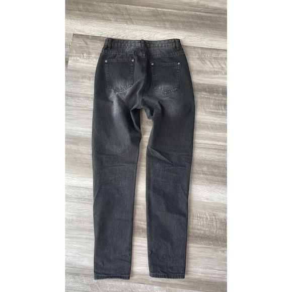Pretty Little Thing Black Busted Knee Jeans Size 8 High Rise Distressed M13 - Picture 2 of 5